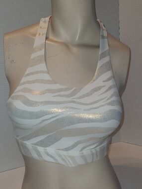 L'URV White Sports Bra with Silver Zebra Stripes XS